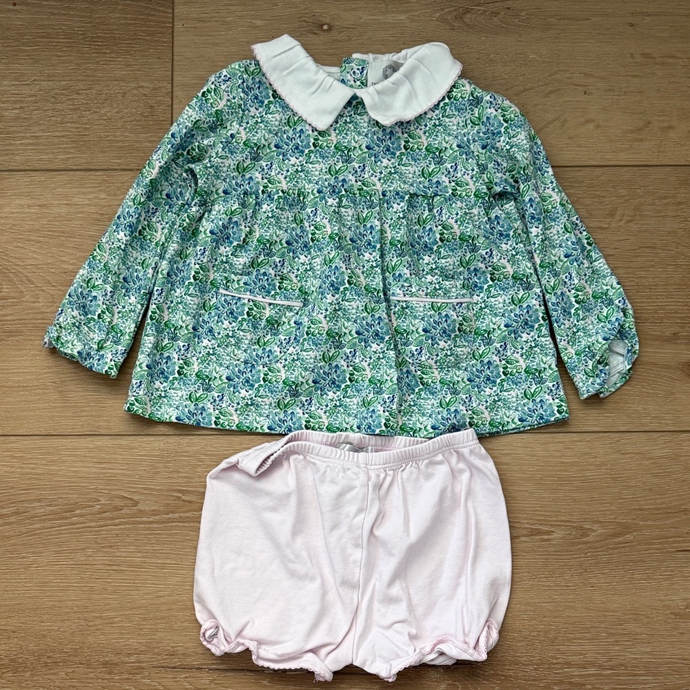 The Proper Peony Floral Peter Pan Collar Top with Pink Bloomer Set